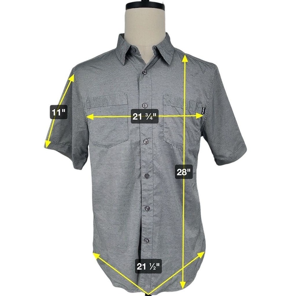 KAVU Men's Striped Short Sleeve Button-Up Shirt Gray Size M Casual - Picture 3 of 11